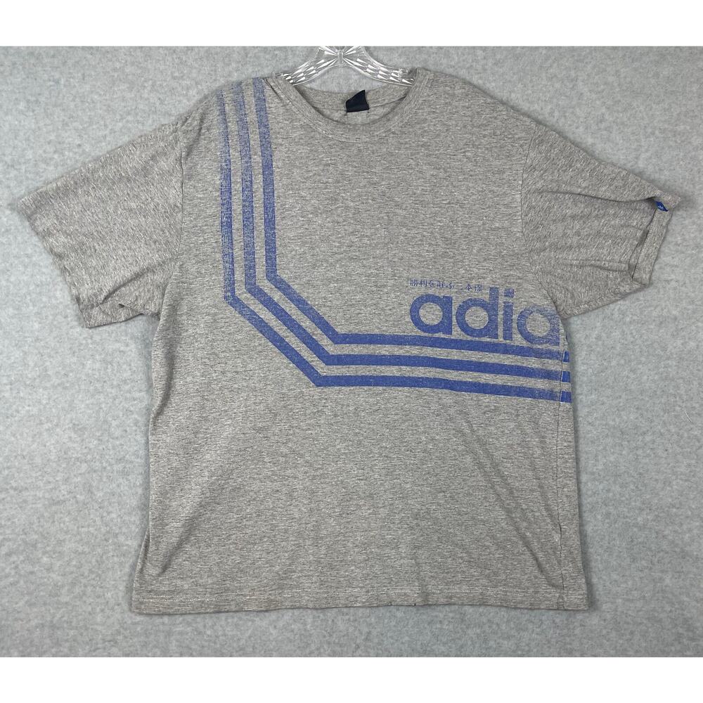 Vintage Adidas Solid‎ With Stripes T Shirt 2XL Grey
